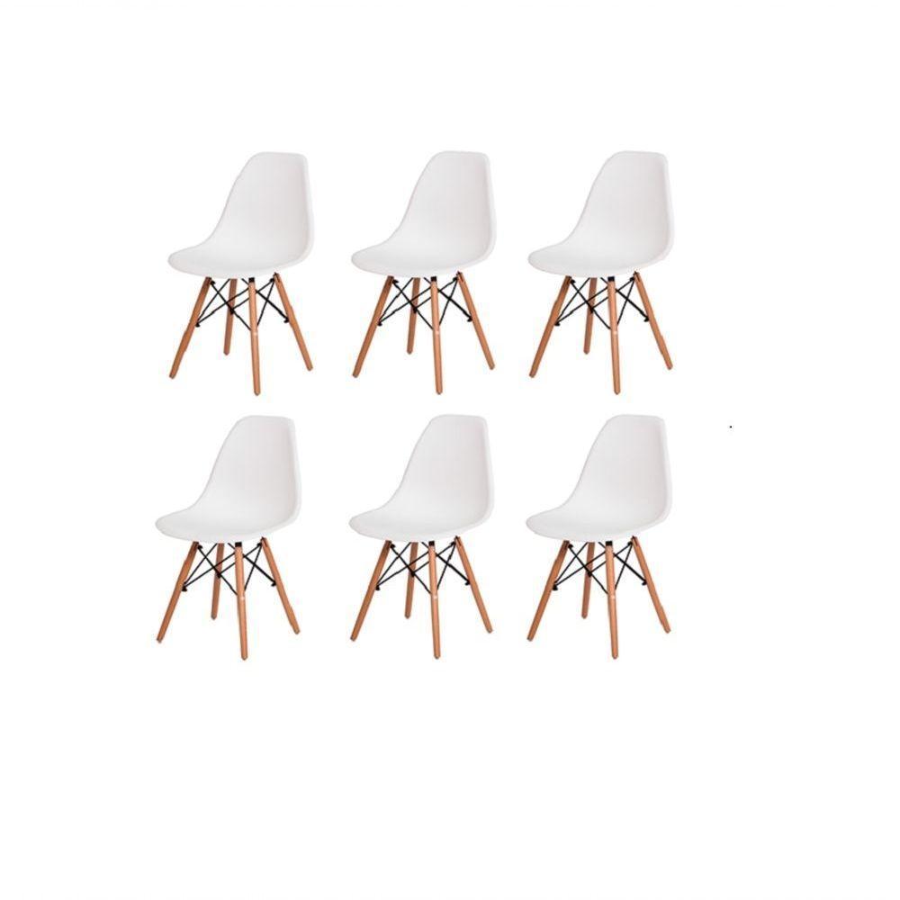 Kit 6 Cadeiras Charles Eames Eiffel Wood Design Branca - 1