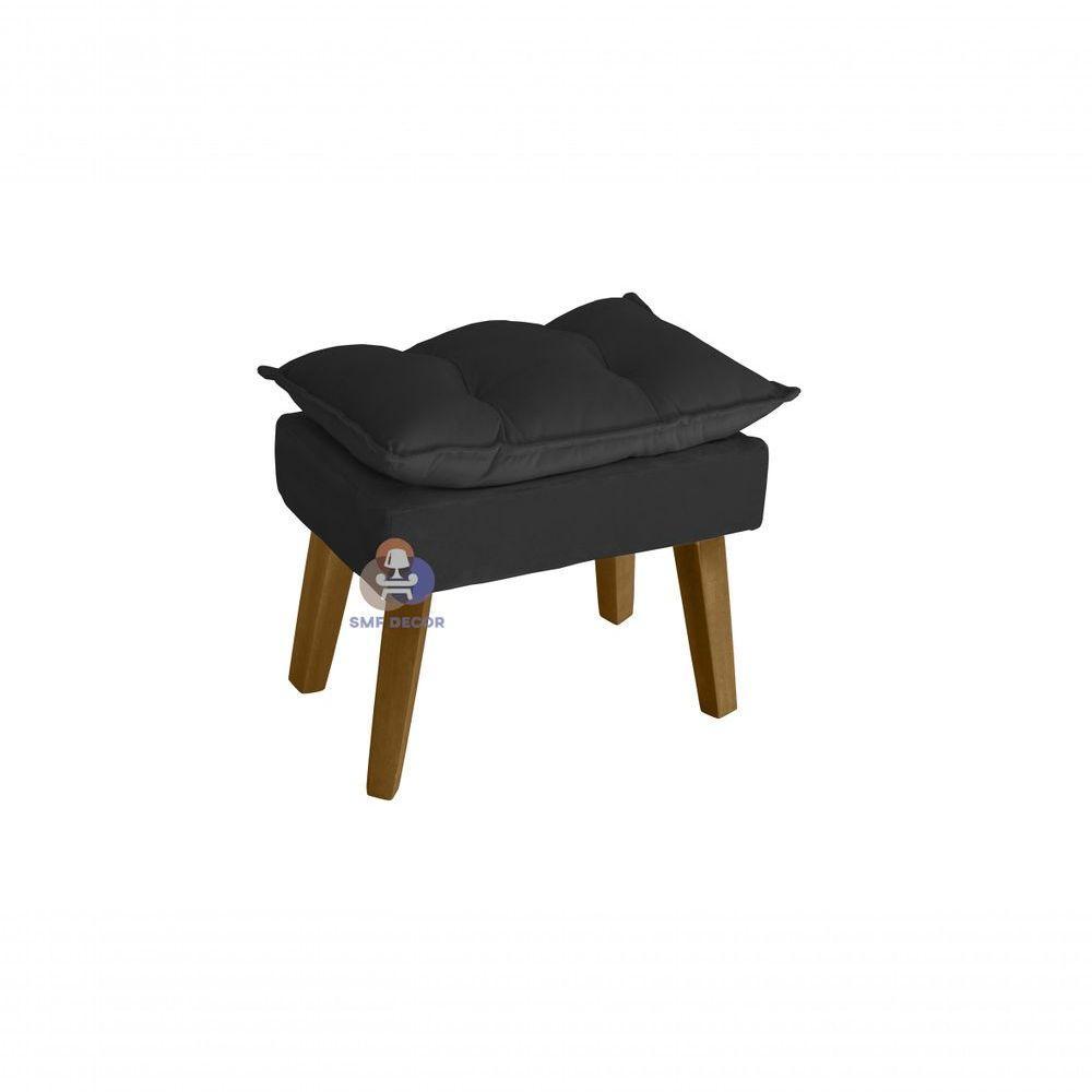 Poltrona Decorativa Opala E Puff Opala Preto Com Fibra De Silicone E Pés Quadrado - 3