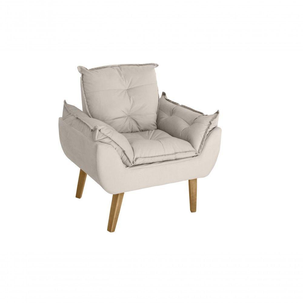 Poltrona Decorativa E Descanso Opala Bege Claro Com Fibra De Silicone E Pés Quadrado - 1