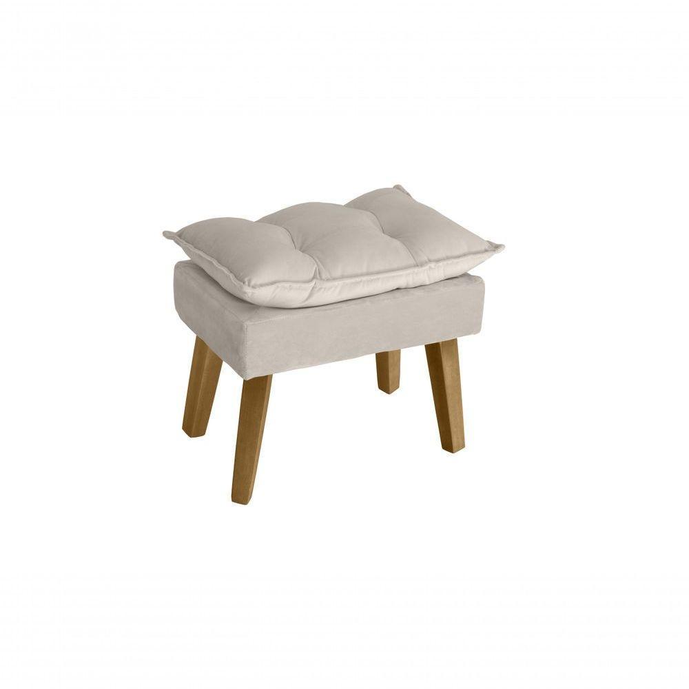 Poltrona Decorativa Opala E Puff Opala Bege Claro Com Fibra De Silicone E Pés Quadrado - 3