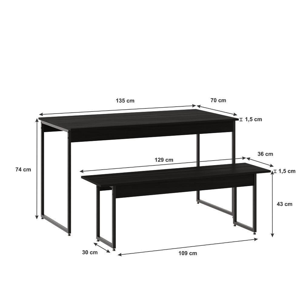 Mesa De Jantar Tub C-02 Bancos Preto ônix - Est.preta Preto ônix - Est.preta - 3