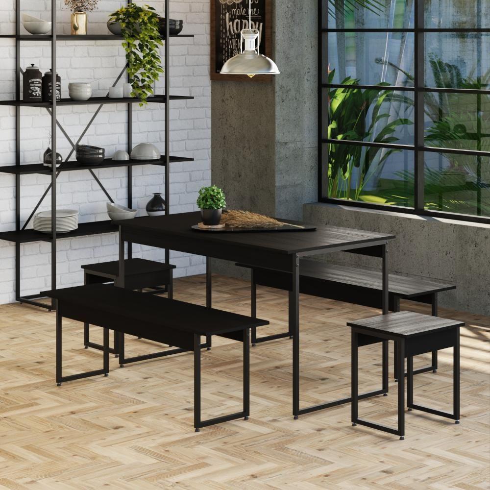Mesa De Jantar Tub C-02 Bancos E 02 Banquetas Preto ônix - Est.preta Preto ônix - Est.preta - 7