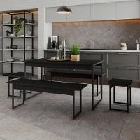 Mesa De Jantar Tub C-02 Bancos E 02 Banquetas Preto ônix - Est.preta Preto ônix - Est.preta - 1