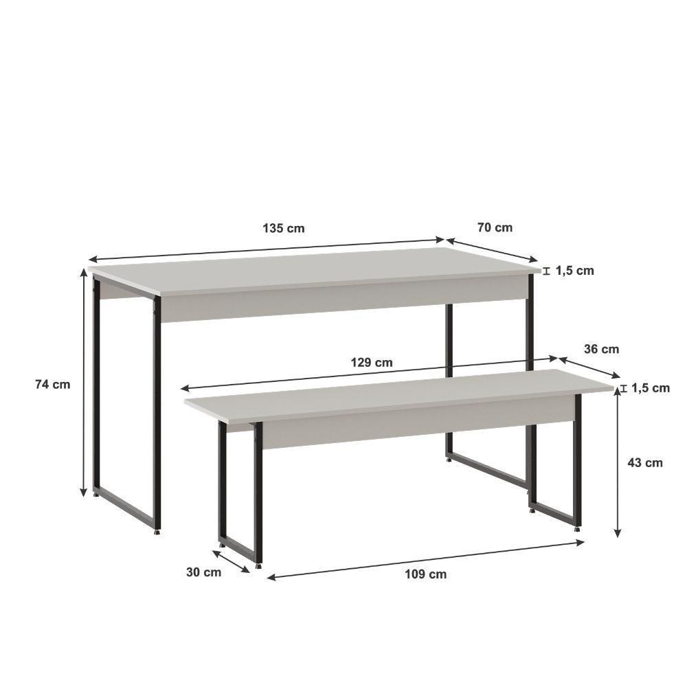 Mesa De Jantar Tub C-02 Bancos Branco Chess - Est.preta Branco Chess - Est.preta - 5