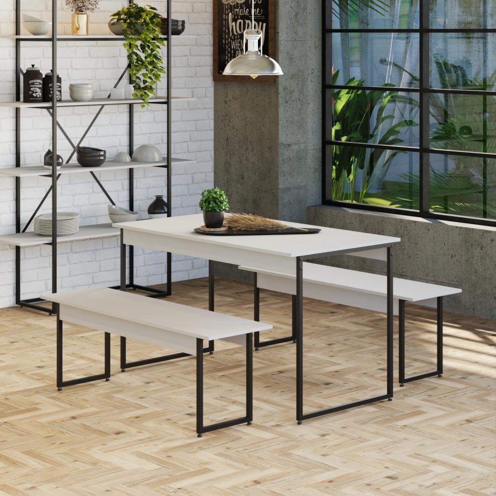 Mesa De Jantar Tub C-02 Bancos Branco Chess - Est.preta Branco Chess - Est.preta - 7