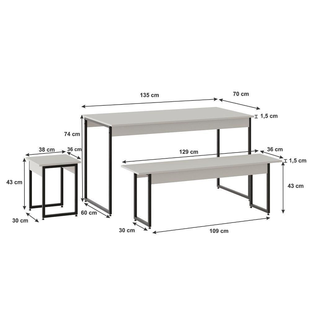 Mesa De Jantar Tub C-02 Bancos E 02 Banquetas Branco Chess - Est.preta Branco Chess - Est.preta - 6