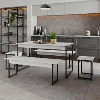 Mesa De Jantar Tub C-02 Bancos E 02 Banquetas Branco Chess - Est.preta Branco Chess - Est.preta - 1