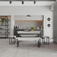 Mesa De Jantar Tub C-02 Bancos E 02 Banquetas Branco Chess - Est.preta Branco Chess - Est.preta - 2