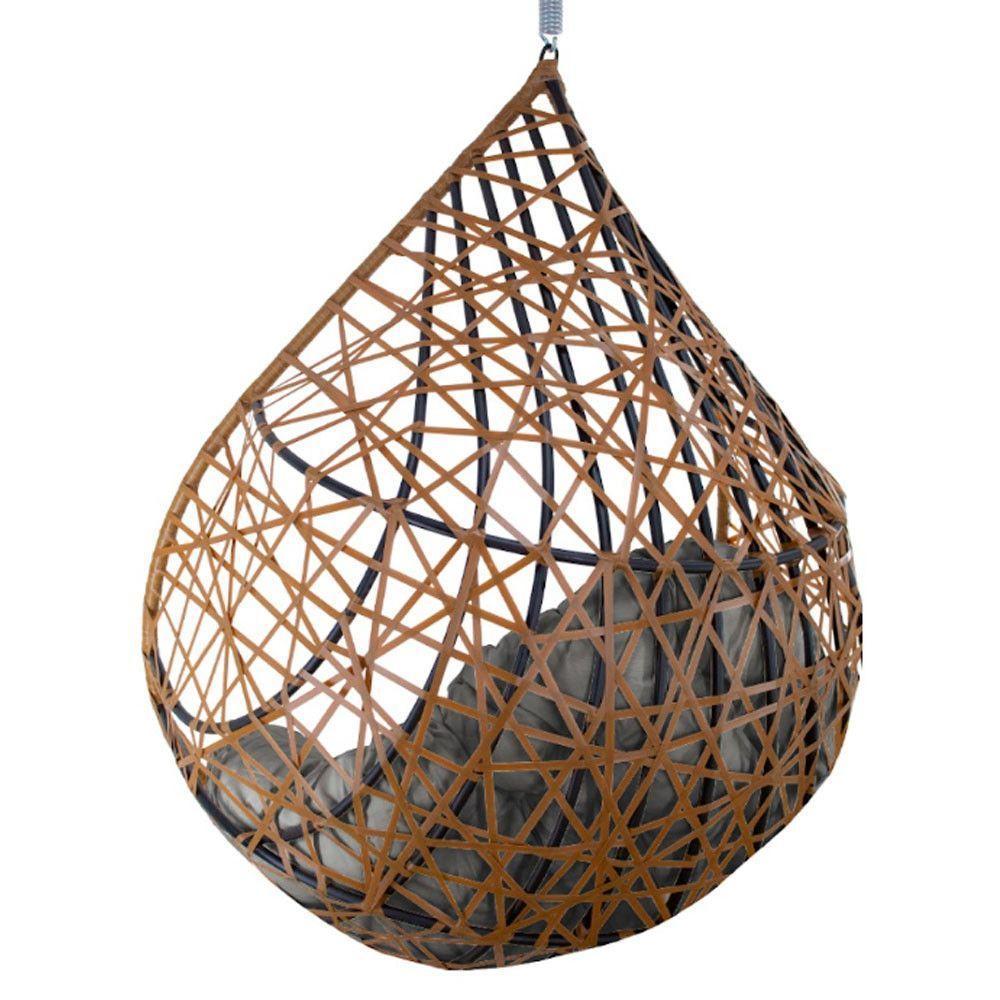 Cadeira Balanço Ninho Suspenso Gota Tramado C- Almofada Impermeável Acesse Móveis Caramelo-cinza - 2