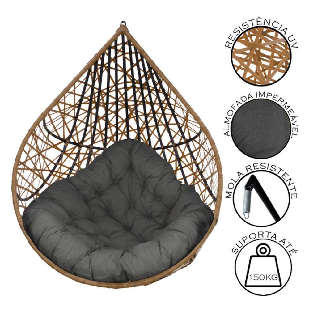 Cadeira Balanço Ninho Suspenso Gota Tramado C- Almofada Impermeável Acesse Móveis Caramelo-cinza - 4