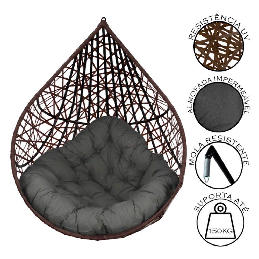 Cadeira Balanço Ninho Suspenso Gota Tramado C- Almofada Impermeável Acesse Móveis Tabaco-cinza - 2