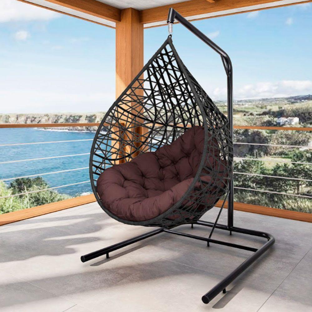 Cadeira Balanço Ninho Suspenso Gota Tramado Almofada Impermeável Acesse Móveis Preto C- Marrom - 1
