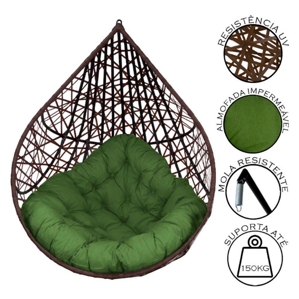 Cadeira Balanço Ninho Suspenso Gota Tramado C- Almofada Impermeável Acesse Móveis Tabaco-verde - 5