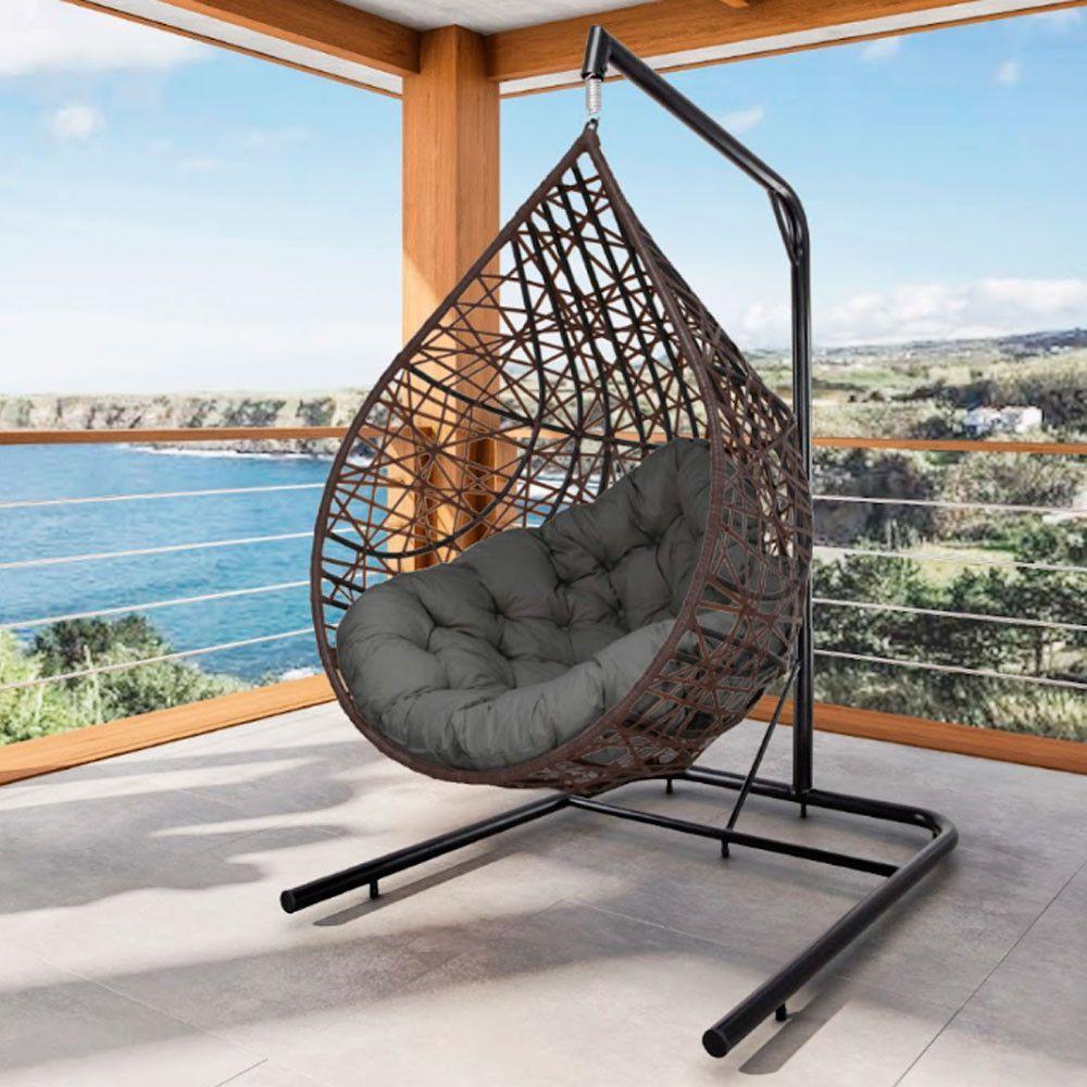 Cadeira Balanço Ninho Suspenso Gota Tramado Almofada Impermeável Acesse Móveis Tabaco-cinza - 1