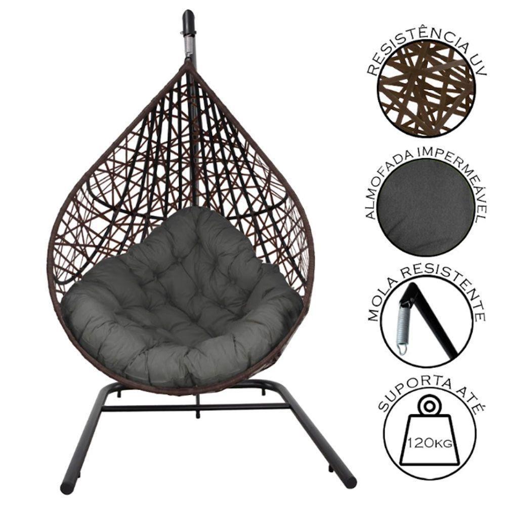 Cadeira Balanço Ninho Suspenso Gota Tramado Almofada Impermeável Acesse Móveis Tabaco-cinza - 2