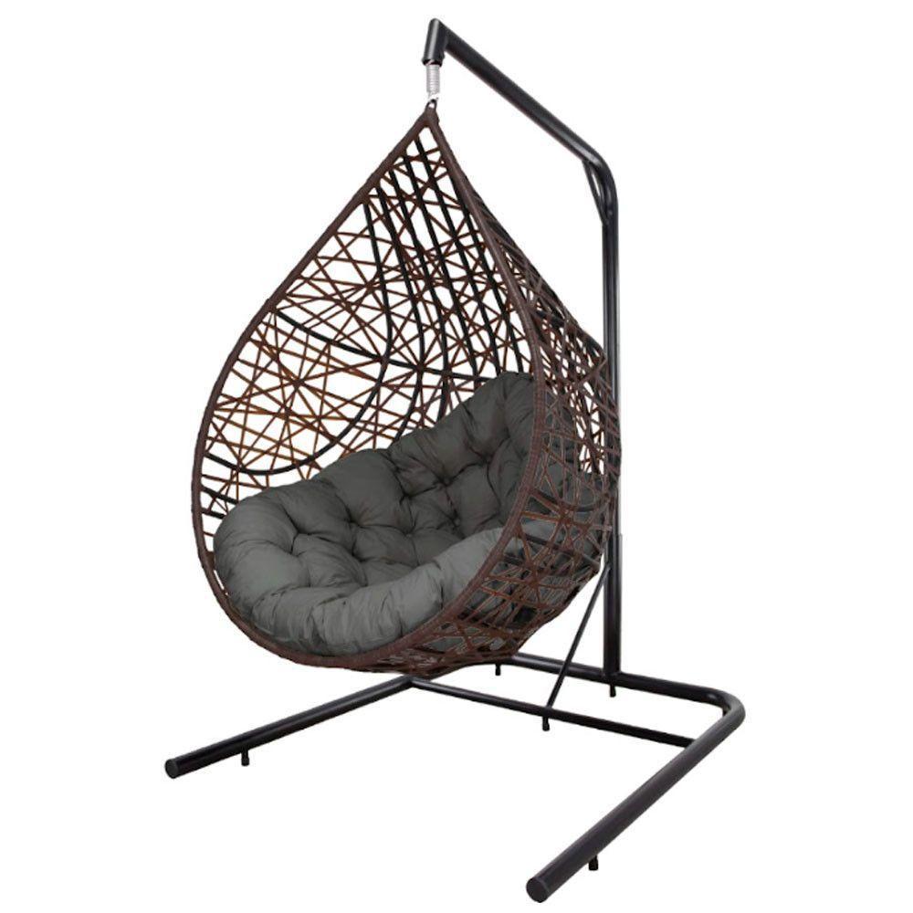 Cadeira Balanço Ninho Suspenso Gota Tramado Almofada Impermeável Acesse Móveis Tabaco-cinza - 5