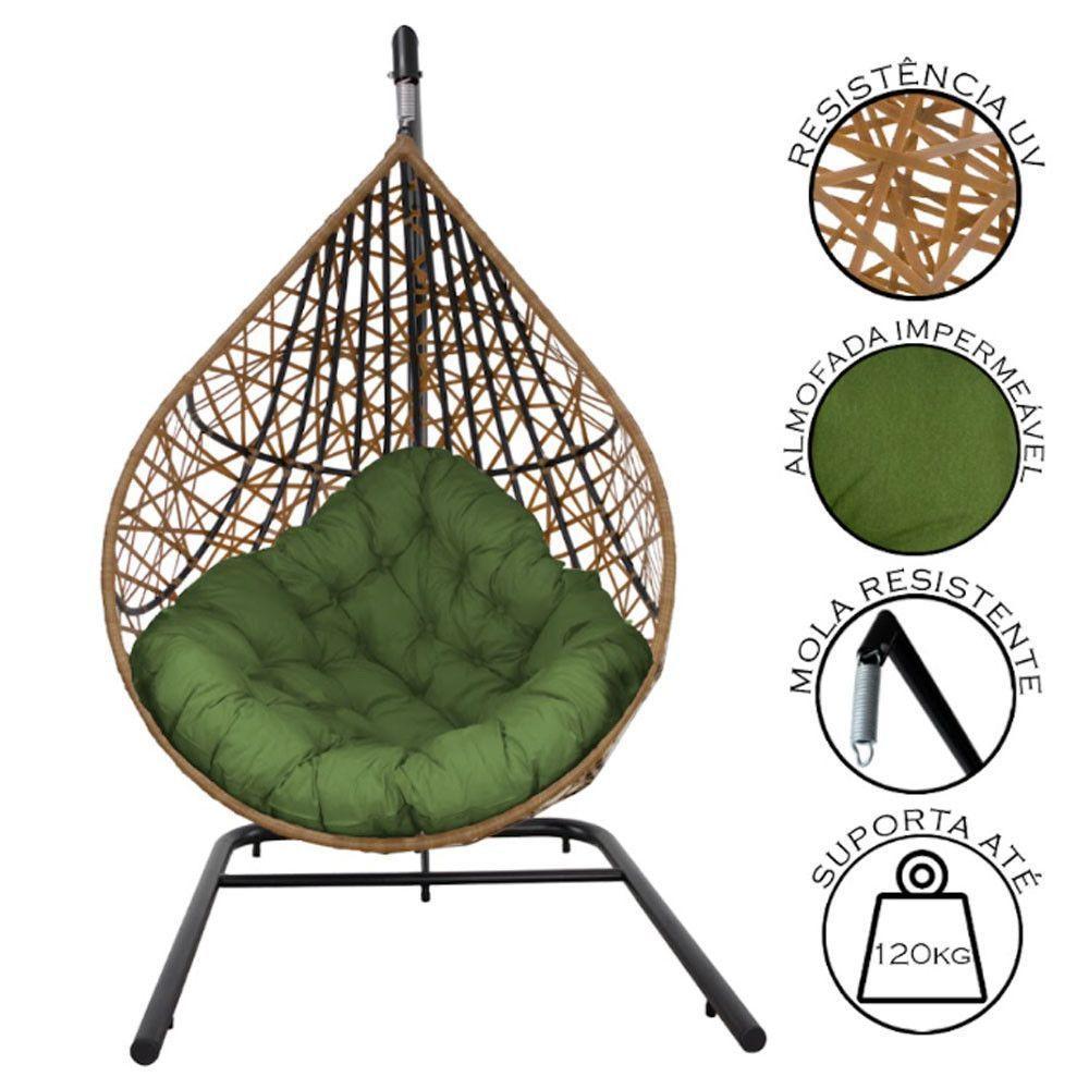 Cadeira Balanço Ninho Suspenso Gota Tramado Almofada Impermeável Acesse Móveis Caramelo-verde - 5