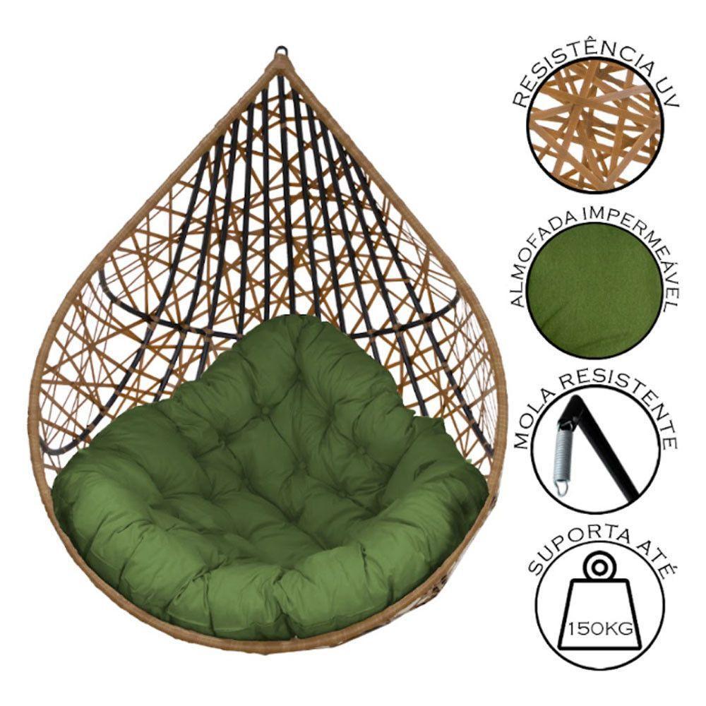 Cadeira Balanço Ninho Suspenso Gota Tramado C- Almofada Impermeável Acesse Móveis Caramelo-verde - 6