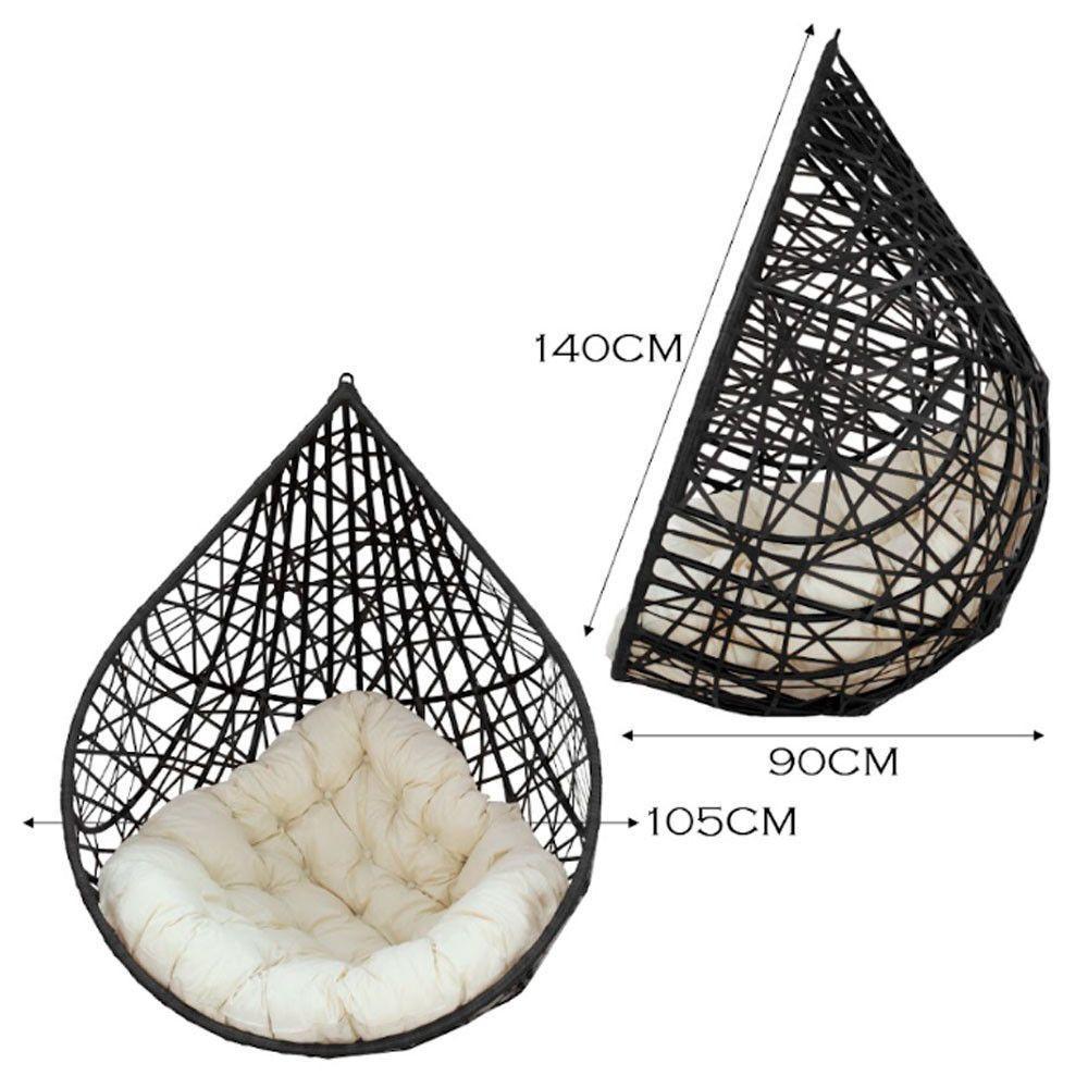 Cadeira Balanço Ninho Suspenso Gota Tramado C- Almofada Acesse Móveis Preto C- Branco Gelo - 3