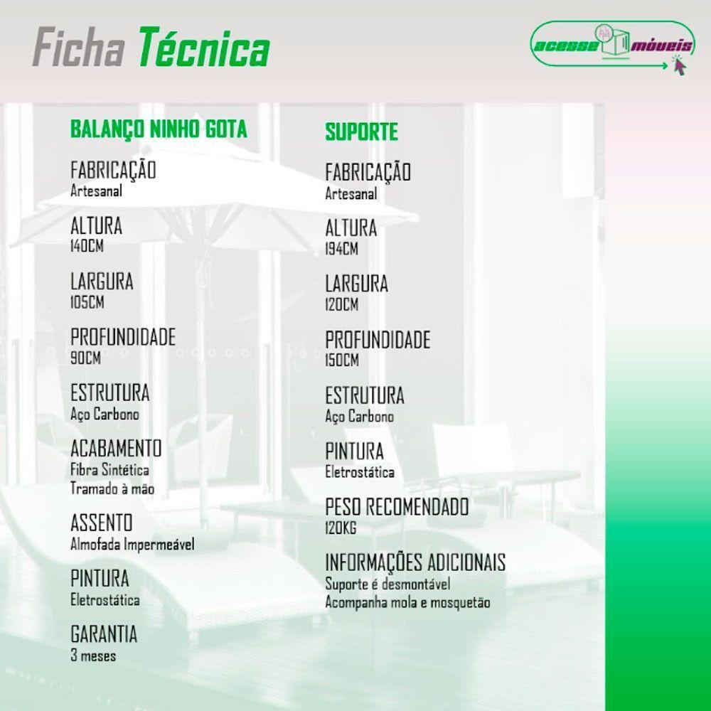 Cadeira Balanço Ninho Suspenso Gota Tramado Almofada Impermeável Acesse Móveis Preto-azul - 2