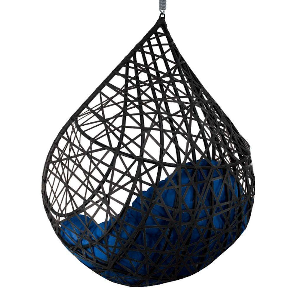 Cadeira Balanço Ninho Suspenso Gota Tramado C- Almofada Impermeável Acesse Móveis Preto-azul - 3