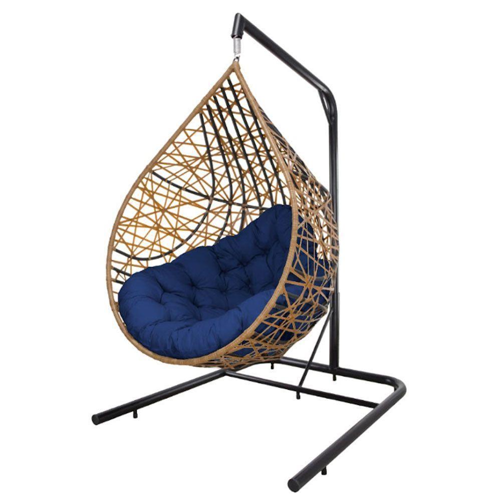 Cadeira Balanço Ninho Suspenso Gota Tramado Almofada Impermeável Acesse Móveis Caramelo-azul - 7