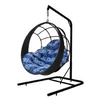 Cadeira Balanço Ninho Suspenso C- Suporte E Almofada Impermeável Preto-azul Ladrilho - 1