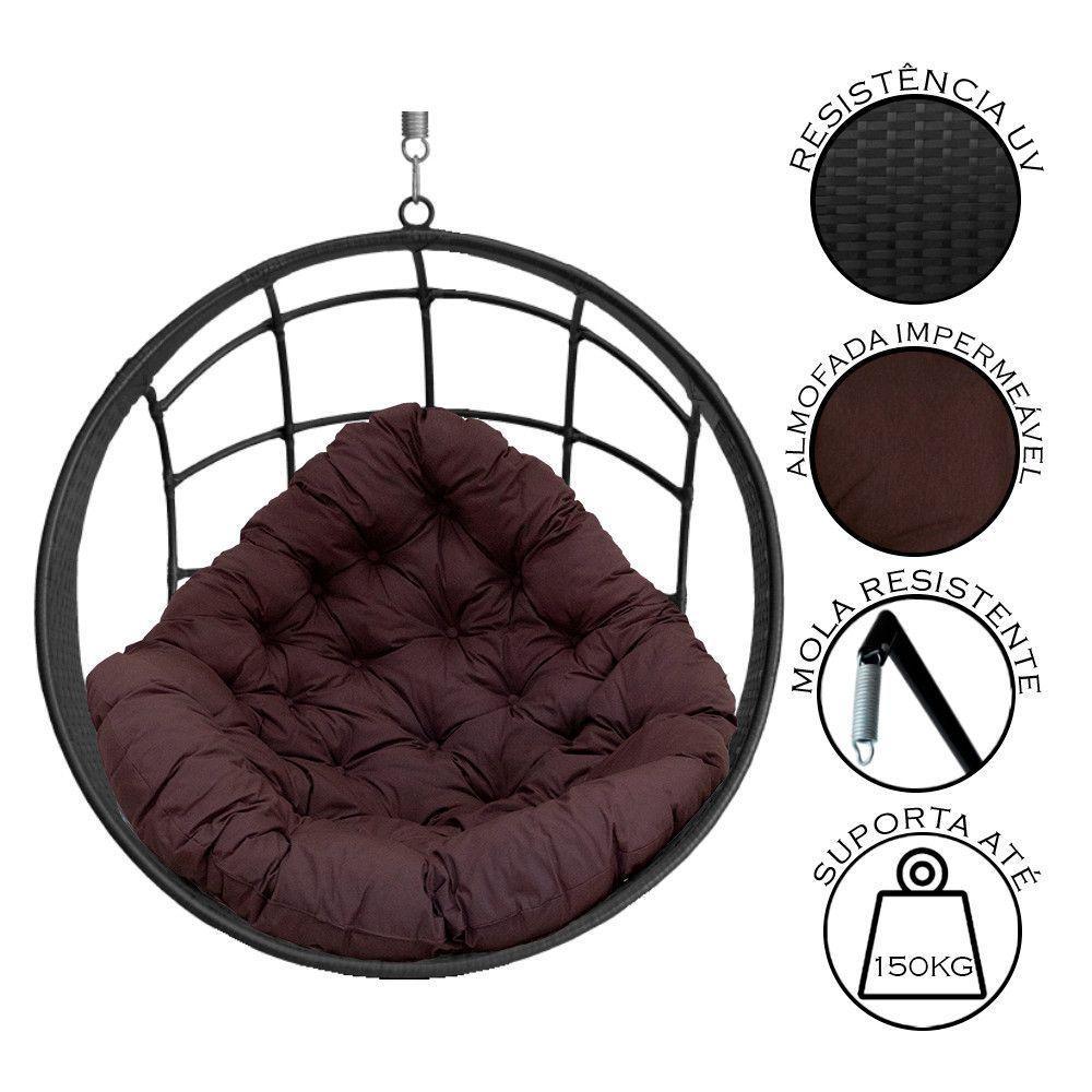 Cadeira Balanço Ninho Suspenso De Fibra C- Almofada Impermeável Preto C- Marrom - 4