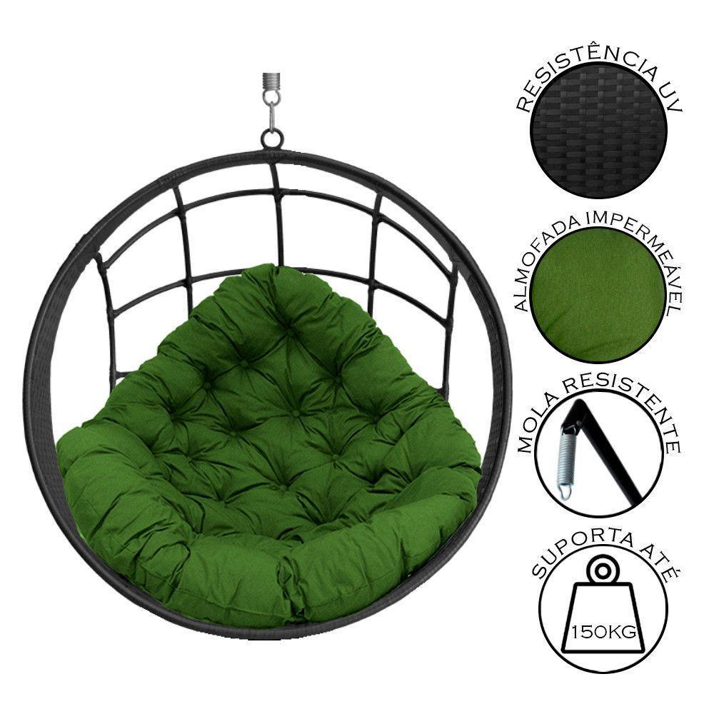 Cadeira Balanço Ninho Suspenso De Fibra C- Almofada Impermeável Preto-verde - 2