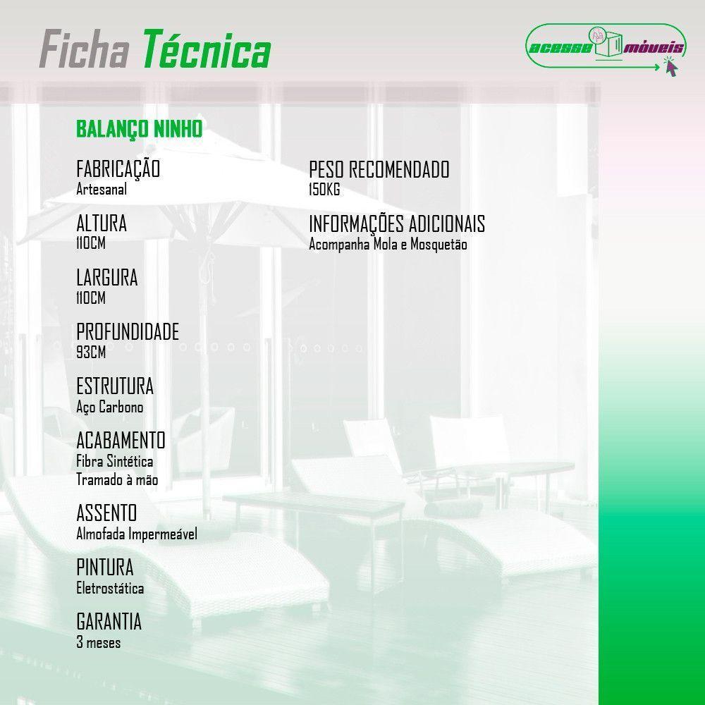 Cadeira Balanço Ninho Suspenso De Fibra C- Almofada Impermeável Preto-verde - 3