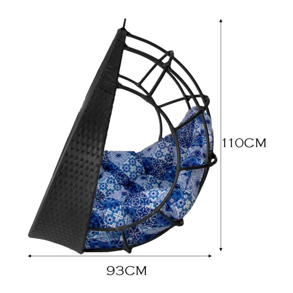 Cadeira Balanço Ninho Suspenso De Fibra C- Almofada Impermeável Preto-azul Ladrilho - 3