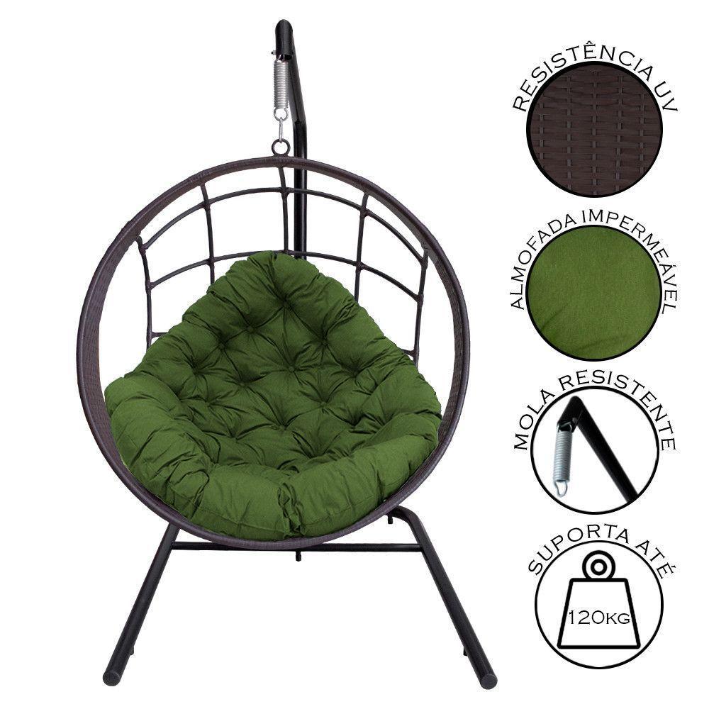 Cadeira Balanço Ninho Suspenso C- Suporte E Almofada Impermeável Tabaco-verde - 4