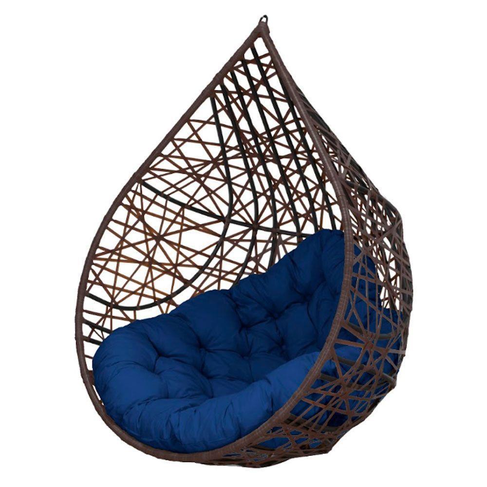 Cadeira Balanço Ninho Suspenso Gota Tramado C- Almofada Impermeável Acesse Móveis Tabaco-azul - 1