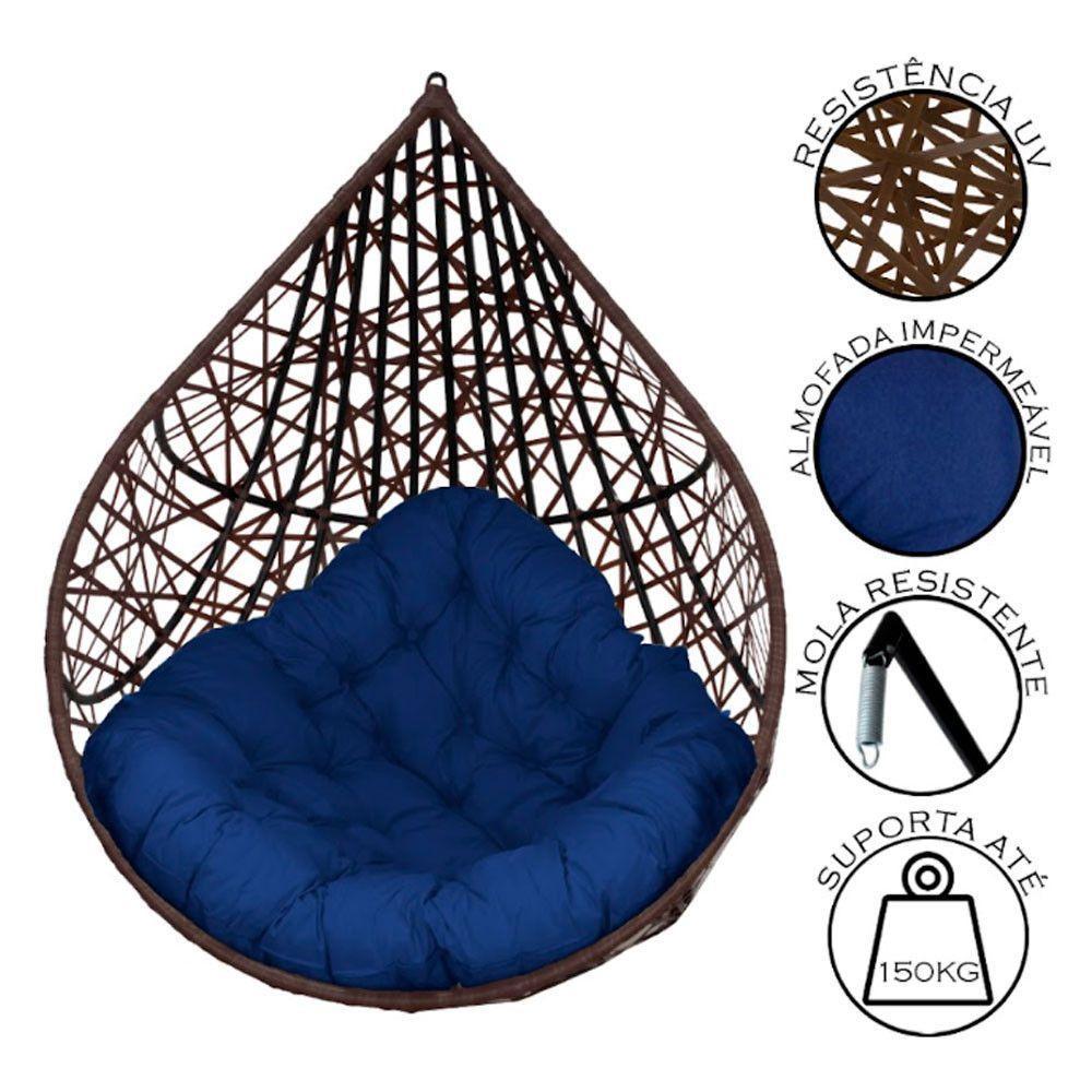 Cadeira Balanço Ninho Suspenso Gota Tramado C- Almofada Impermeável Acesse Móveis Tabaco-azul - 4