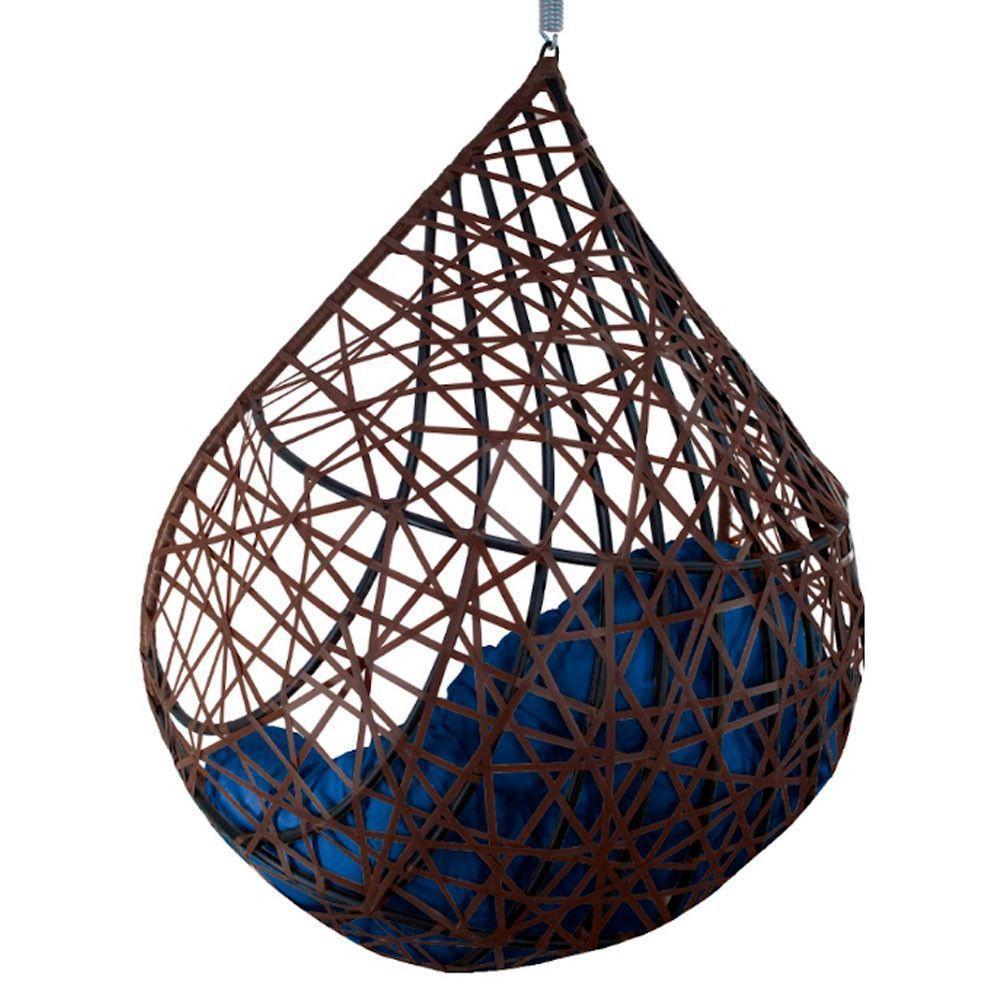 Cadeira Balanço Ninho Suspenso Gota Tramado C- Almofada Impermeável Acesse Móveis Tabaco-azul - 5