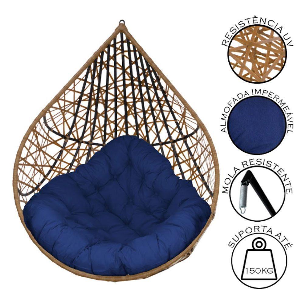 Cadeira Balanço Ninho Suspenso Gota Tramado C- Almofada Impermeável Acesse Móveis Caramelo-azul - 2
