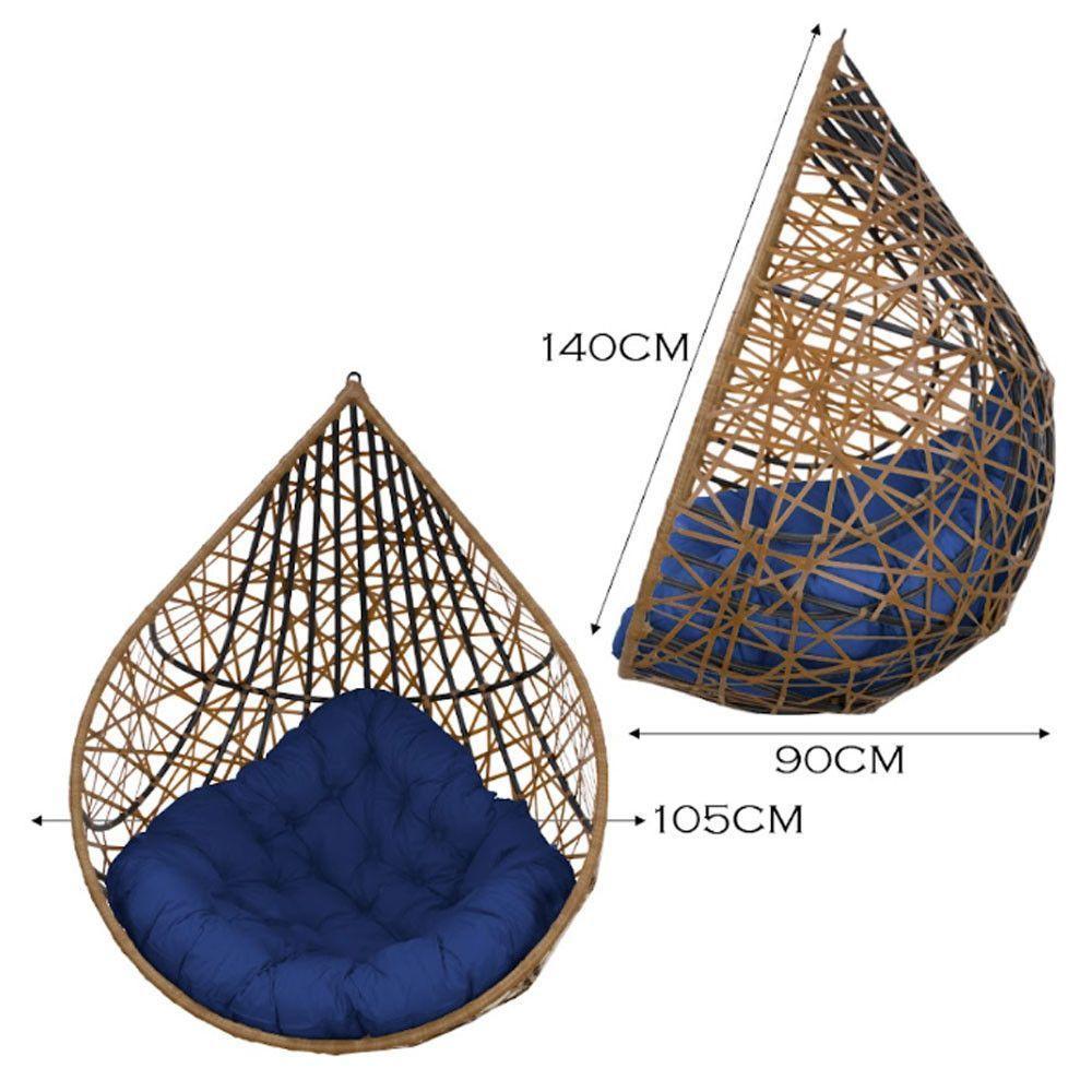 Cadeira Balanço Ninho Suspenso Gota Tramado C- Almofada Impermeável Acesse Móveis Caramelo-azul - 3