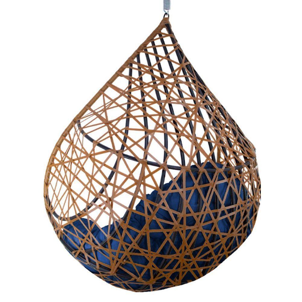 Cadeira Balanço Ninho Suspenso Gota Tramado C- Almofada Impermeável Acesse Móveis Caramelo-azul - 5