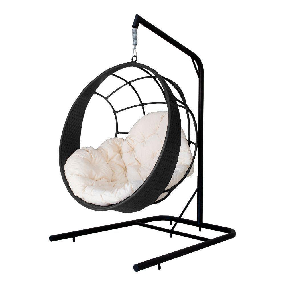 Cadeira Balanço Ninho Suspenso C- Suporte E Almofada Impermeável Preto C- Branco Gelo - 1