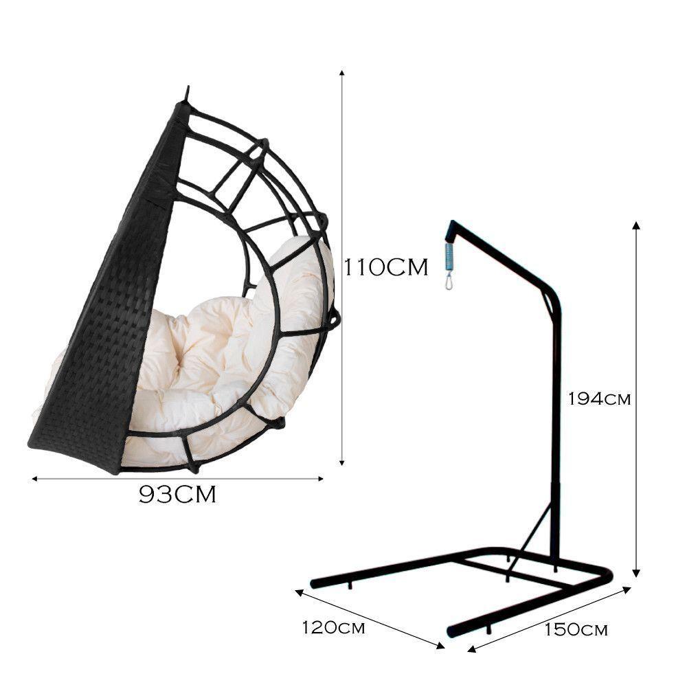 Cadeira Balanço Ninho Suspenso C- Suporte E Almofada Impermeável Preto C- Branco Gelo - 3