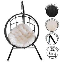 Cadeira Balanço Ninho Suspenso C- Suporte E Almofada Impermeável Preto C- Branco Gelo - 2
