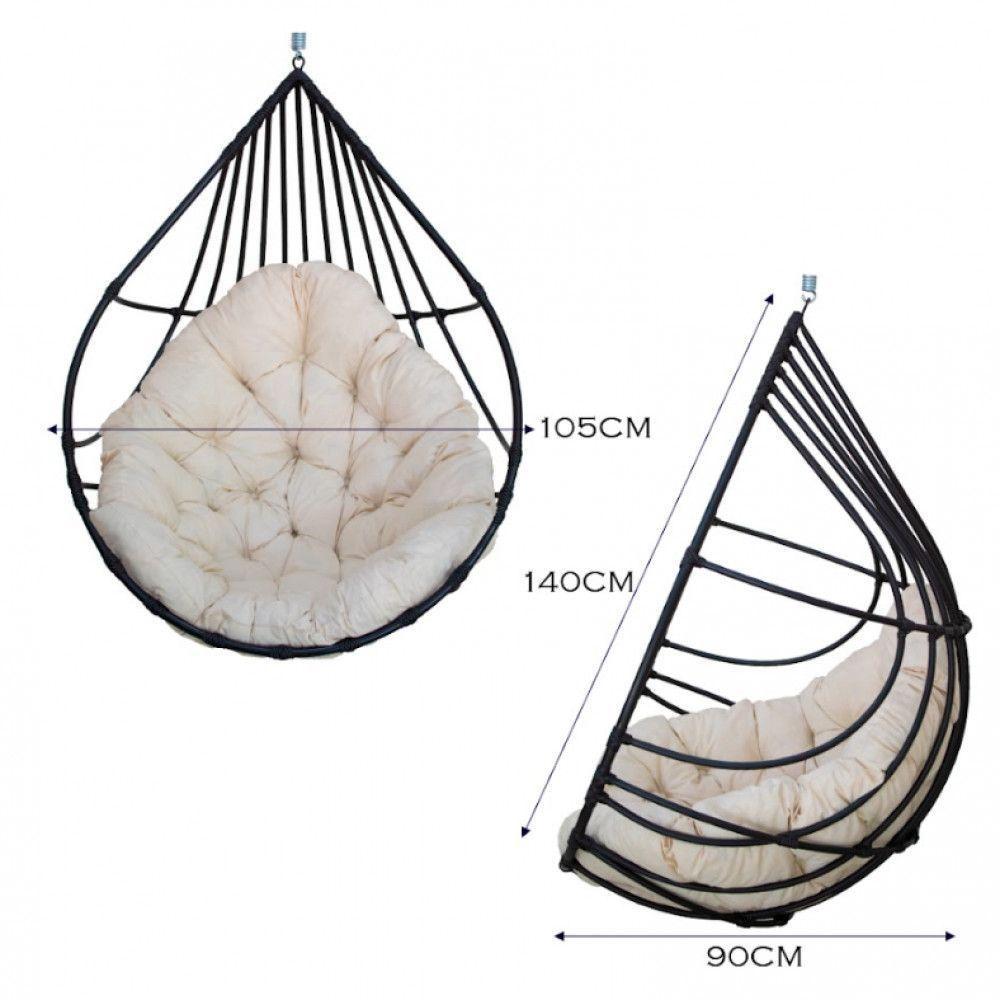 Cadeira Balanço Ninho Suspenso Gota De Fibra C- Almofada Acesse Móveis Preto C- Branco Gelo - 7