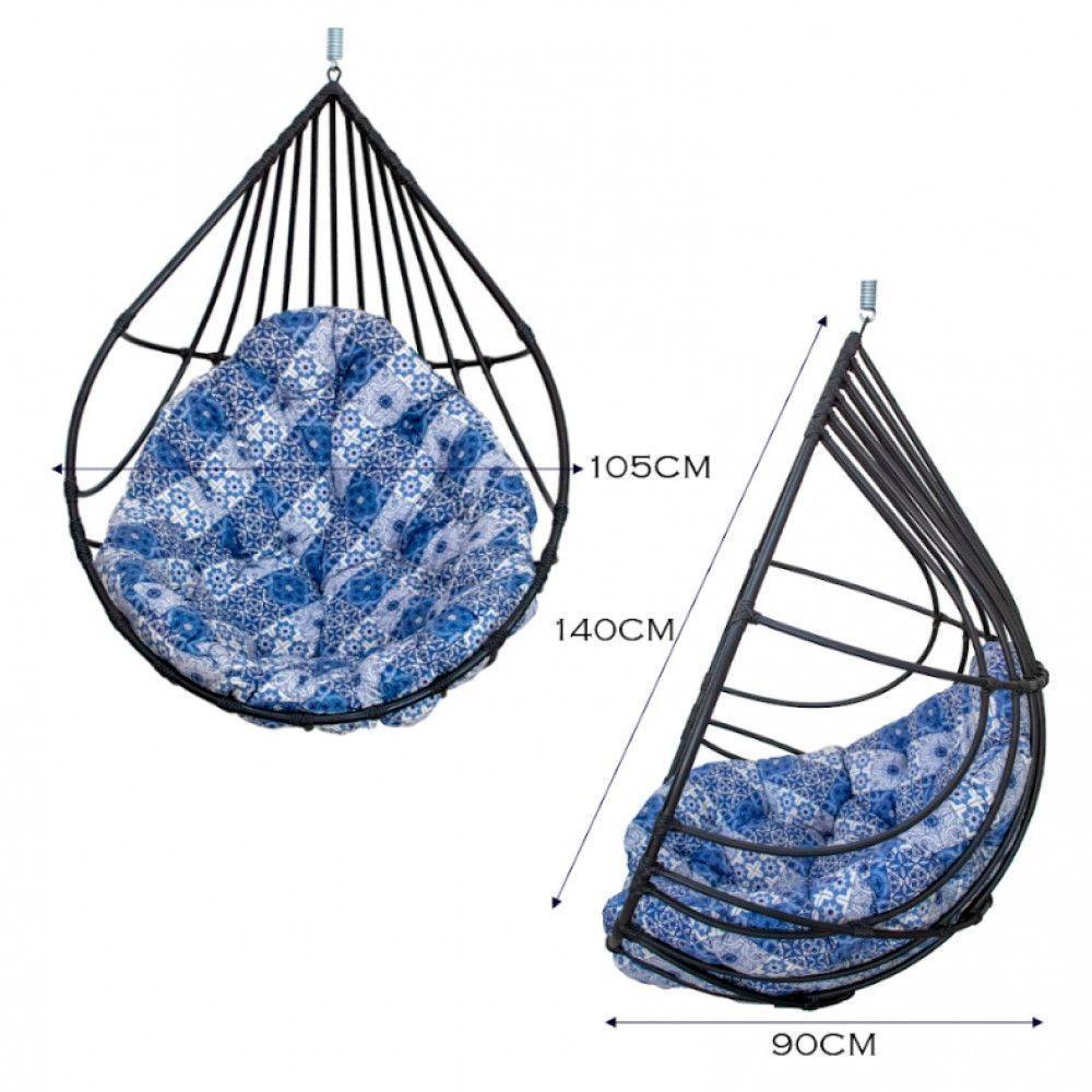 Cadeira Balanço Ninho Suspenso Gota De Fibra C- Almofada Acesse Móveis Preto-azul Ladrilho - 4