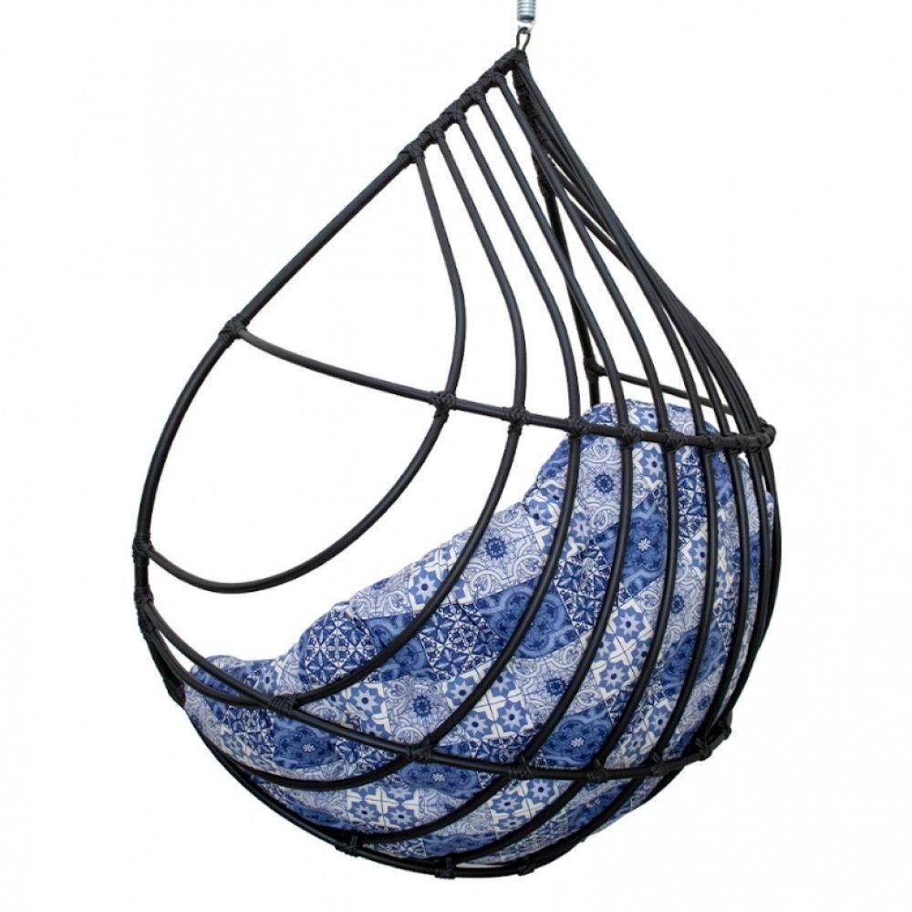 Cadeira Balanço Ninho Suspenso Gota De Fibra C- Almofada Acesse Móveis Preto-azul Ladrilho - 5