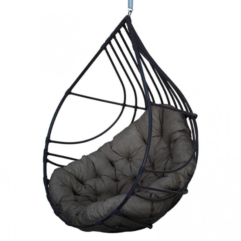 Cadeira Balanço Ninho Suspenso Gota De Fibra C- Almofada Impermeável Acesse Móveis Preto-cinza - 1