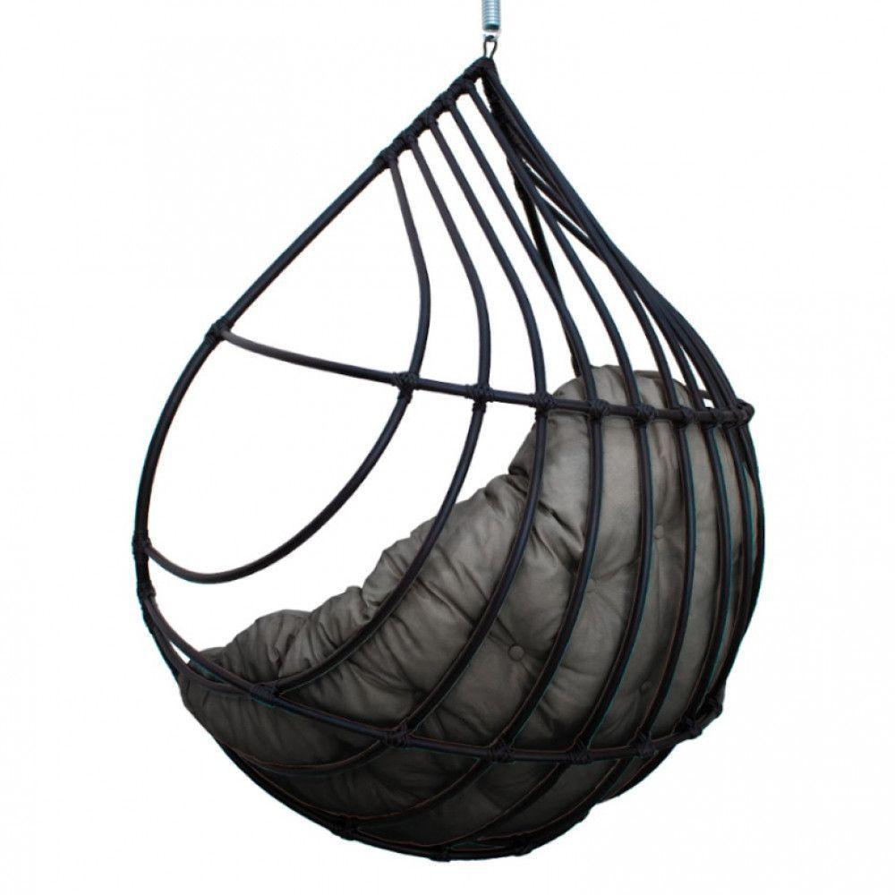 Cadeira Balanço Ninho Suspenso Gota De Fibra C- Almofada Impermeável Acesse Móveis Preto-cinza - 3