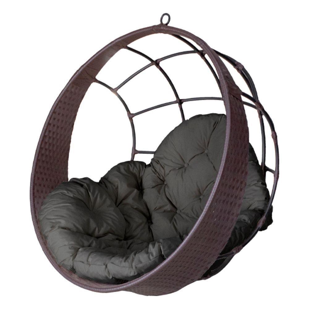 Cadeira Balanço Ninho Suspenso De Fibra C- Almofada Impermeável Tabaco-cinza - 1