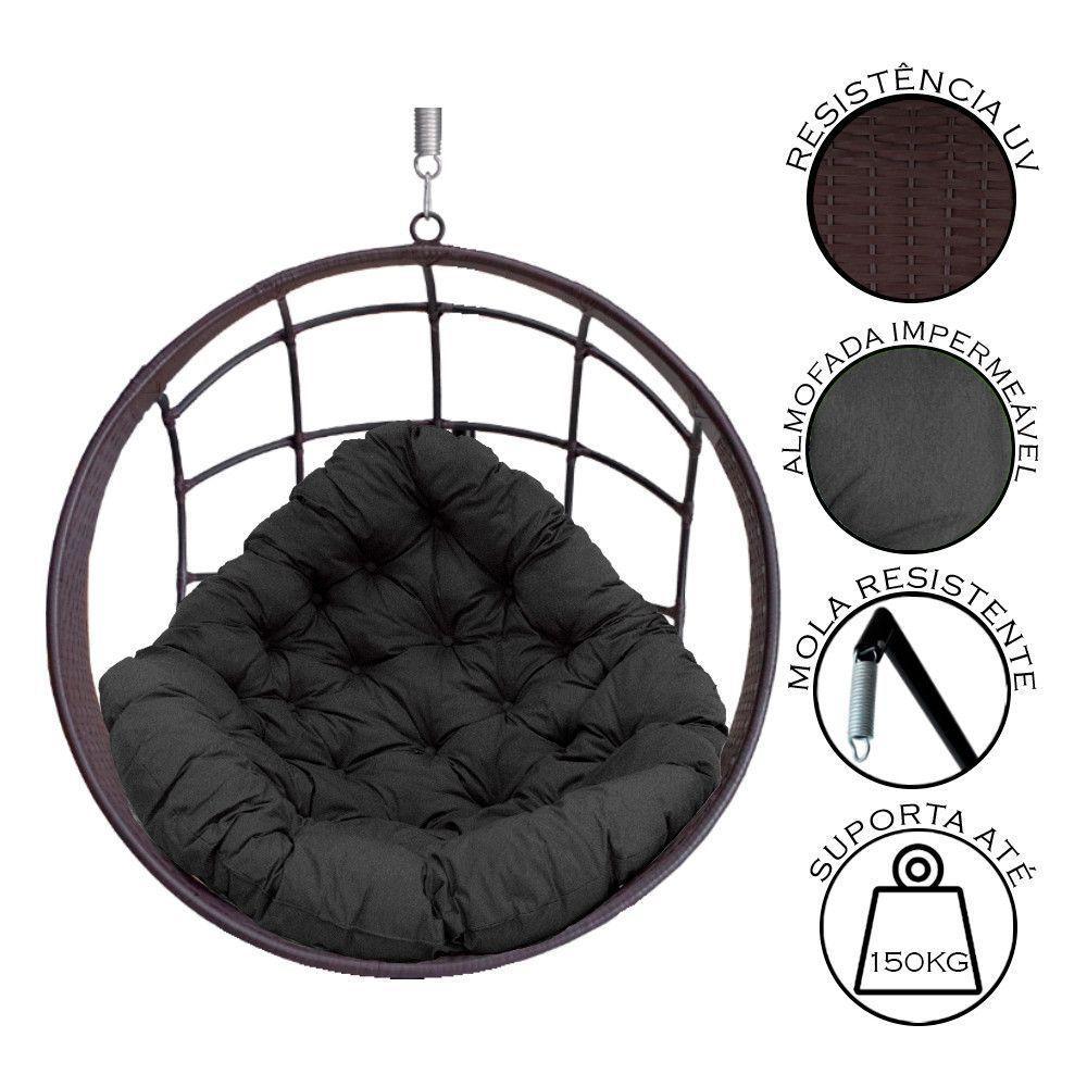 Cadeira Balanço Ninho Suspenso De Fibra C- Almofada Impermeável Tabaco-cinza - 2