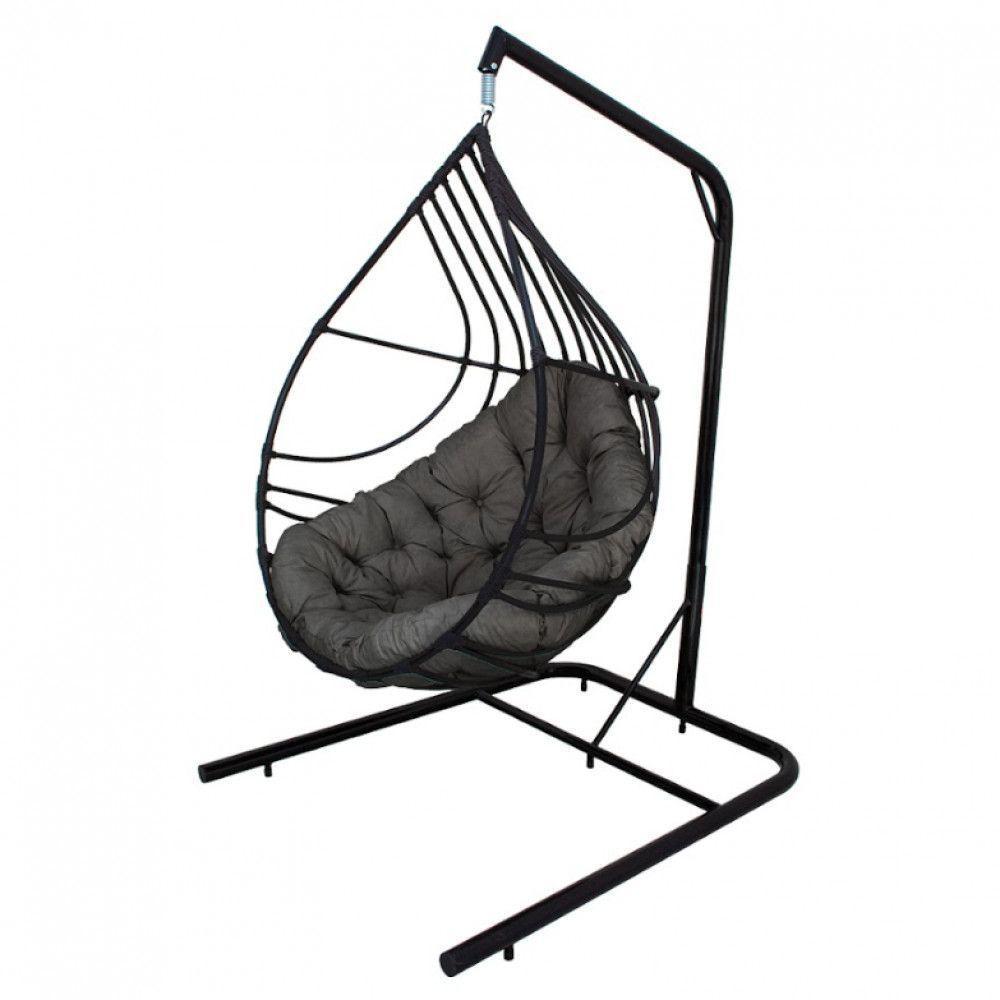 Cadeira Balanço Ninho Suspenso Gota C- Suporte E Almofada Impermeável Acesse Móveis Preto-cinza - 1