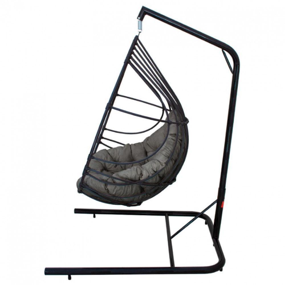 Cadeira Balanço Ninho Suspenso Gota C- Suporte E Almofada Impermeável Acesse Móveis Preto-cinza - 4